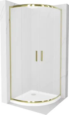 Image de Mexen Rio paroi de douche semi-circulaire 90 x 90 cm, strass, or + receveur de douche Flat, blanc - 863-090-090-50-30-4110G