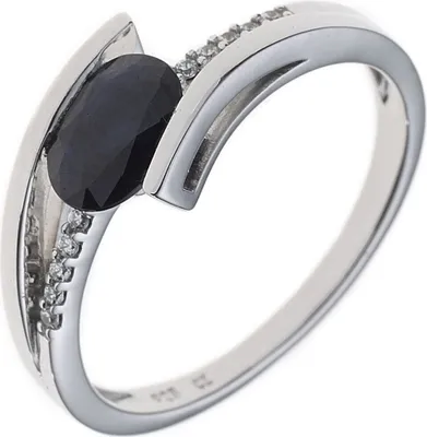 Produktbild von Ring Damenring mit Saphir Safir blau & 10 Diamanten Brillanten 585 Gold Weißgold Innenumfang 60mm  Ø19.1mm