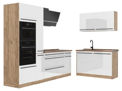 Imagen del producto de Cocina esquinera Vicco R-Line Blanco alto brillo/Roble dorado 230 x 120 cm sin encimera, Model 66736