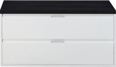 Produktbild von Sanox Waschtischunterschrank Porto BxHxT 120,2 x 58 x 50 cm Frontfarbe weiß hochglanz mit WT-Platte schwarz eiche