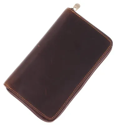 Imagen del producto de Organizador para bolígrafos con cremallera: elegante estuche de cuero sintético (PU) en color marrón