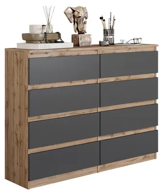 Produktbild von Kommode Wotan Eiche / Anthrazit Grau mit 8 Schubladen – Modernes Sideboard für Schlafzimmer & Wohnzimmer – Skandinavische Kommode – GABRIEL
