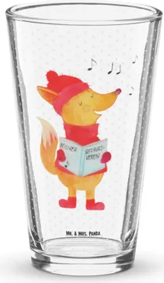 Produktbild von Mr. & Mrs. Panda Glas Fuchs Sänger - Transparent - Geschenk, Cocktailglas, Tumbler, Weihnachten, Wasserglas, Heiligabend, Winter, Bierglas, Singen, Trinkglas