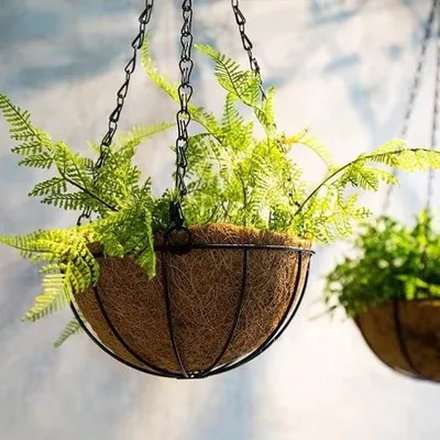 Produktbild von 3-teiliges Hängekorb-Set aus Metall, runde Hängekörbe mit Kokosnusskissen, für den Innen- und Außenbereich, Garten, Veranda, Dekoration (25 cm)
