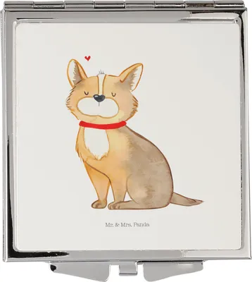 Produktbild von Mr. & Mrs. Panda Quadratischer Spiegel Hund Glück - Weiß - Geschenk, Kleiner, Frauen, Liebe, Reisespiegel, Schminkspiegel, Taschenspiegel, Corgie, Sprüche, Süß, Spruch