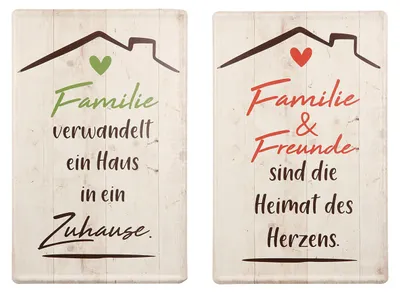 Zdjęcie produktu dla Tablica dekoracyjna, prostokątna, z napisem "Familie" (Rodzina), metalowa, w kolorze kremowym. Wymiary: szerokość 19 cm, wysokość 30 cm. Numer katalogowy: 69104. Kod produktu: 4063387691045. Zestaw zawiera 2 sztuki (sortowane)