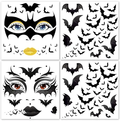 Produktbild von Temporäre Tattoos Gesicht Fledermaus 4 Bögen für Halloween & Karneval