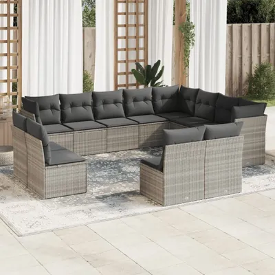 Produktbild von "2026 Promotion" 12-tlg. Garten-Sofagarnitur/Terrassenmöbel - mit Kissen - Hellgrau Poly Rattan - Gartenmöbelset CC12599
