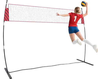 Produktbild von Tragbares Volleyballnetz 12FT - Höhenverstellbar 7,4–8FT - Mit Tragetasche - Outdoor & Indoor Volleyball Set