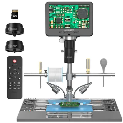 Zdjęcie produktu dla Cyfrowy mikroskop z 3 obiektywami, powiększenie 2000x, 7-calowy wyświetlacz LCD