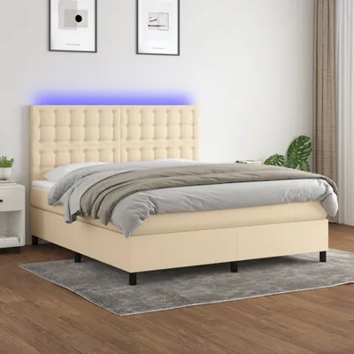 Produktbild von Cloris Designermöbel Boxspringbett mit Matratze & LED Creme 160x200 cm Stoff 2024 Neu