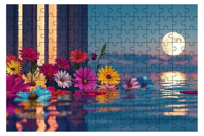 Zdjęcie produktu dla Puzzle składające się z 5000 elementów, przedstawiające kwiaty i księżyc