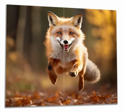 Produktbild von Wallario Herdabdeckplatte aus Glas, Größe 60 x 52 cm 2-teilig, Motiv Rennender Fuchs