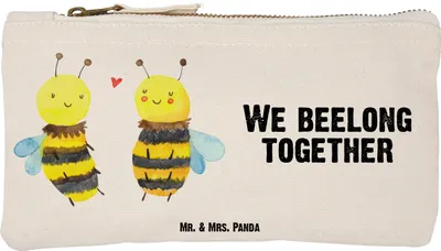 Produktbild von Mr. & Mrs. Panda kosmetiktäschchen Biene Verliebt Größe S Klein - Weiß - Geschenk, Pouch, Waschbeutel, Federmappe, Mäppchen, Etui, Schlampermäppchen