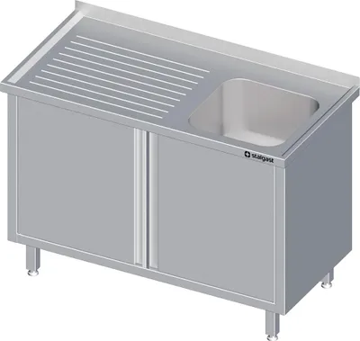 Produktbild von Spülschrank mit Flügeltüren 1200x600x850 mm, mit einem Becken rechts, mit Aufkantung, verschweißt