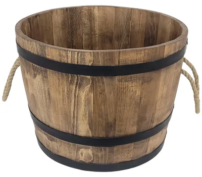 Immagine prodotto di Grande vaso in legno 50x40. Vaso in legno di ontano con bordi in metallo. Per il soggiorno o la terrazza.