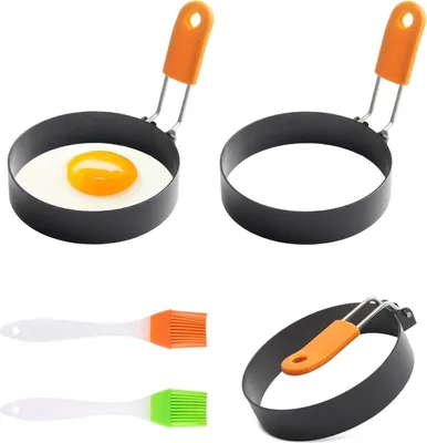 Produktbild von 3 Stück Spiegeleiform Spiegeleierformen für die Pfanne 3,54 zoll Groß Eierform für die Pfanne 2 Stück Ölpinsel Pancake form Edelstahl für Pfannkuchen Sandwiches Hackbratenformen
