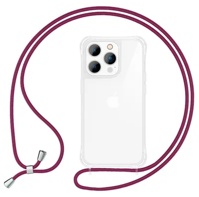 Produktbild von Hülle mit Band für iPhone 15 Pro Max Handyhülle Umhängen Handy Kette Case Kordel Rot