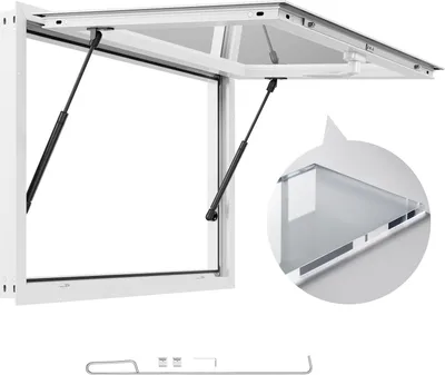 Image de Fenêtre de snack VEVOR (9165 x 610 mm), fenêtre de service avec cadre en aluminium pour remorque de snack, fenêtre de service avec angle d'ouverture de 85° pour chariot de snack, fenêtre de concession résistante à l'eau de pluie