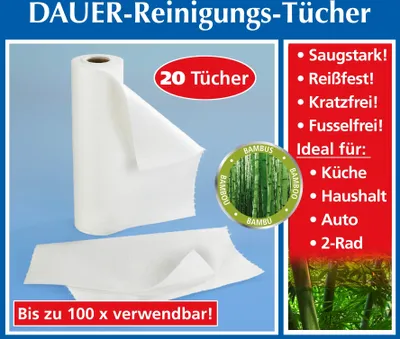 Produktbild von WENKO Bambus Reinigungs Tücher Rolle mit 20 x wiederverwendbar waschbar reißfest