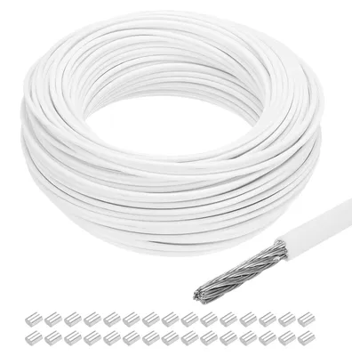 Produktbild von 50 Meter Edelstahlkabel mit Vinylbeschichtung und 30 Aluminiumhüllen