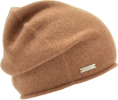 Seeberger Strickmütze-Beanie aus 100% Kaschmir mit Rollrand in braun