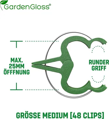 Produktbild von GardenGloss® Pflanzenclips Klein - Einfache Rankhilfe für Tomaten, Rosen, Gurken 48 Clips (Größe M)