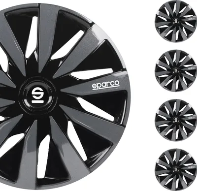 A set of four Sparco wheel covers, with one shown in detail and the others smaller in the background.