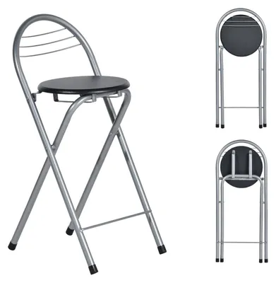 Produktbild von Barhocker klappbar, keine Montage, Sitzhöhe 61 cm, Schwarz und Silber