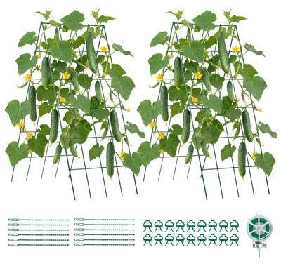 Produktbild von SucceBuy Rankhilfe für Gurken, A-förmige Rankgitter, Gartengitter für Gurkenpflanzen, Spalier für Kletterpflanzen wie Erbsen, Bohnen, Zucchini, Tomaten und Blumen (4 Paneele à 40x99 cm)