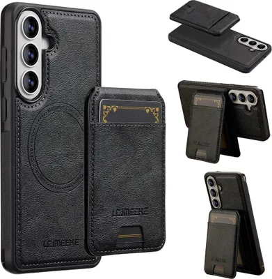 Produktbild von Samsung Galaxy A57 Hülle - LC.IMEEKE L3 - Leather Back Cover mit Kartenhalter - MagSafe Compatible - Schwarz