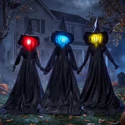 3er-Set Halloween Hexen-Gartenstecker 48 cm leuchtend