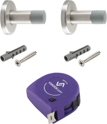 Produktbild von vasalat Türstopper Wand mit Dämpfer - Tür Stopper Wand mit Gummipuffer ø 20mm, Höhe 60mm, Türpuffer zum Schutz von Wand & Tür, Edelstahl matt - 2 Stück