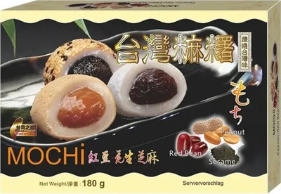 Produktbild von [ 180g ] Mix Mochi 6 Reiskuchen je 2x Rote Bohnen-, Sesam-, Erdnuss-Geschmack Mo Chi