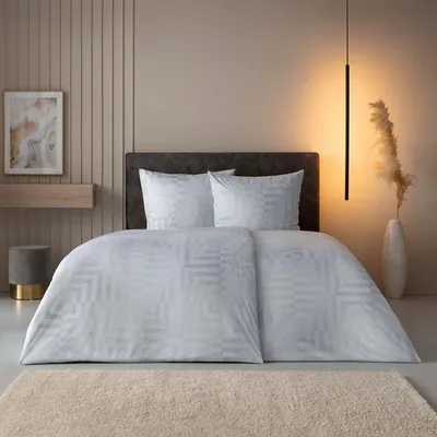 Produktbild von Estella Mako Jersey Bettwäsche 155x220 Theo platin Quadrate Streifen  6320-915