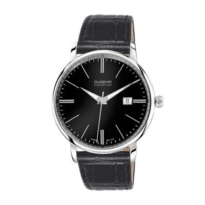 Obrázok produktu pre Pánske náramkové hodinky DUGENA 7000180 Festa, quartz, čierny ciferník, puzdro z nehrdzavejúcej ocele, zafírové sklíčko, kožený remienok, spona, 5 barov