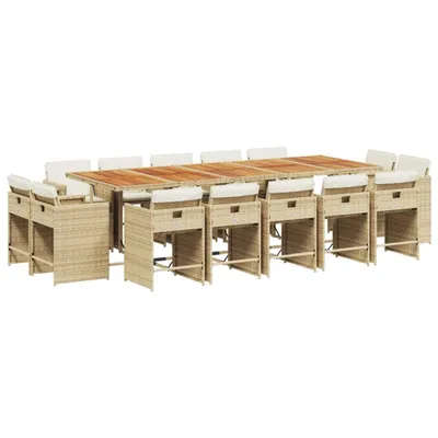 Produktbild von 15-tlg. Garten-Essgruppe mit Kissen Beige Poly Rattan