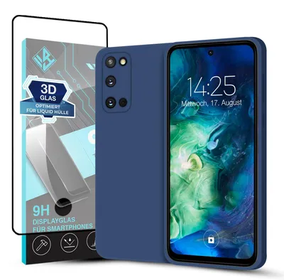 Produktbild von Hülle für Samsung Galaxy S20 FE mit 9H Displayglas Displayschutz Case Cover Bumper Smartphone Softgrip Schutzhülle Farbe: Blau
