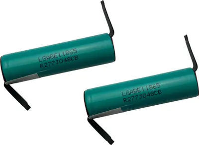 Produktbild von Trade-Shop 2x LG LGABE11865 Lithium-Ion Akku mit Z-Lötfahnen versetzt Industrie-Zelle 3200mAh 3,6V/3,7V 6,2A Entladestrom