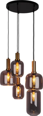 Produktbild von Näve Leuchten 5er Pendelleuchte "FUMO" Ø: 54,8cm 5er Pendelleuchte "FUMO" Ø: 54,8cm Pendelleuchten - 5er Pendelleuchte "FUMO" Ø: 54,8cm, Hängelampe im Retro Style, aus Metall und Glas in schwarz, 150 cm hoch, Ø 54,8 cm, E27-Fassung