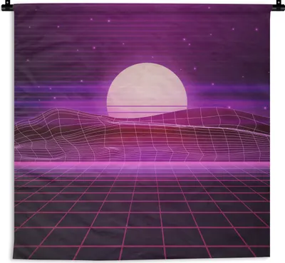 Produktbild von MuchoWow® Wandteppich Wandbehang Spiele - Neon - Retro - Lila - Sonne - Spiele 90x90 cm Tapisserie Dekoration Wandtuch - Wandaufhänger