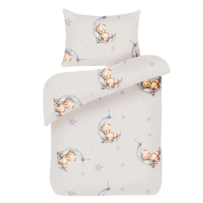 Produktbild von Kinder Bettwäsche 100x135/40x60cm 2-teilig Bärchen Beige – Baumwolle Renforce, mit Reißverschluss, atmungsaktiv, hautfreundlich, Babybettwäsche-Set