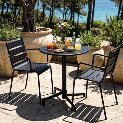 Immagine prodotto di Set tavolo da giardino e 2 sedie in metallo nero - Oviala Palavas