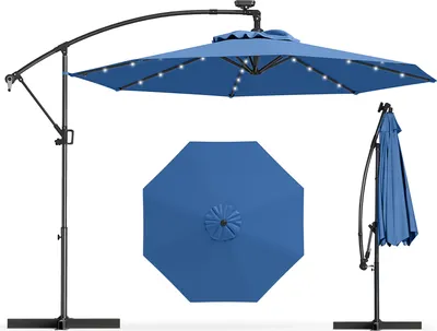 Produktbild von GOPLUS Sonnenschirm 300cm, Ampelschirm mit Solar-LED-Lichtern, höhenverstellbar & drehbar, mit Kurbel & Kreuzfuß, UV-Schutz