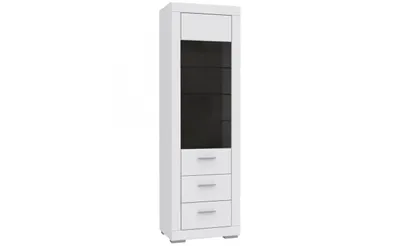 Obrázek produktu pro Furniture24 Vitrína Snow SNWV721 Skříňka do obývacího pokoje Vitrína 1 dveře 2 zásuvky Bílá bez osvětlení