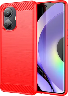 Produktbild von Realme 10 Pro+ Hülle, Carbon-Faser TPU Silikon Stoßfest Schutzhülle für Realme 10 Pro+ Rot