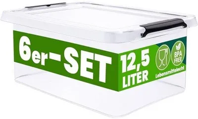 Productafbeelding van Set van 6 Stapelbare Opbergboxen met Deksel 12,5 Liter Transparant Kunststof