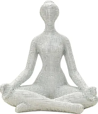 Immagine prodotto di Statuetta decorativa "Donnina Yoga" in poliresina, bianca e argento, 20,5 x 15,5 x 23 cm