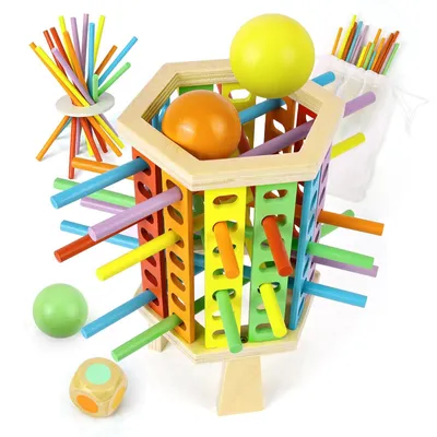 Zdjęcie produktu dla Omgoods - Drewniana gra edukacyjna Montessori z kolorowymi patyczkami