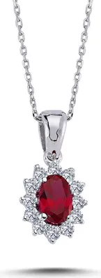 Produktbild von Ovaler Rubin Entourage Halskette Diamanten 14 Karat Weißgold
